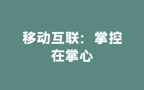 移动互联：掌控在掌心